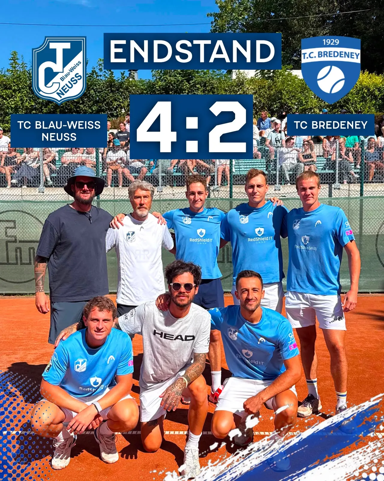 Endstand 4:2 – Mannschaft des TC Blau-Weiss Neuss nach dem Auswärtssieg beim TC Bredeney